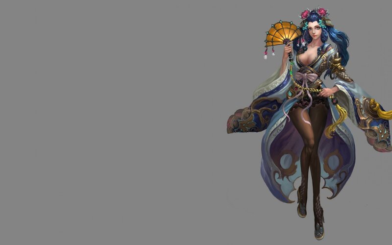 Female Character with Fan — Gray