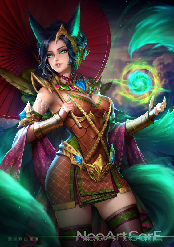 Female Character with Fan — Green, Dramatic