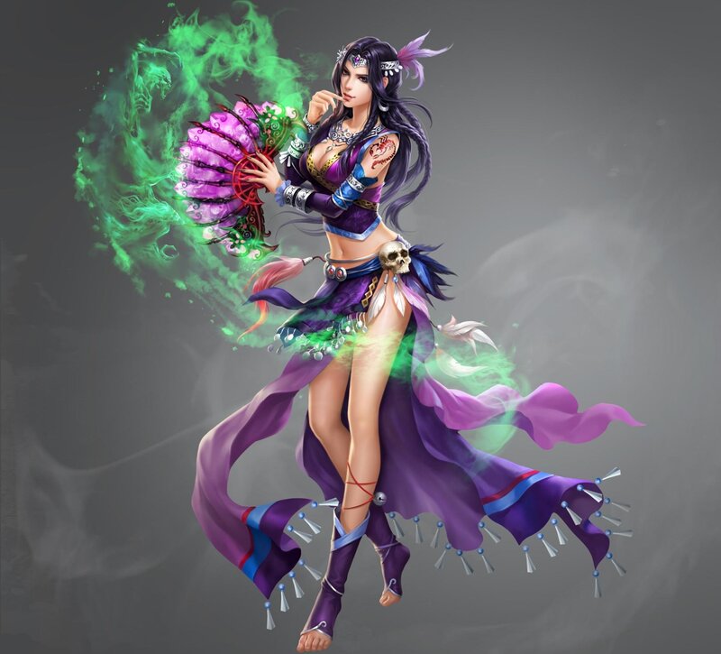 Female Character with Fan — Purple, Dramatic, Digital Art
