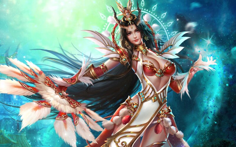 Female Character with Feathers — Blue