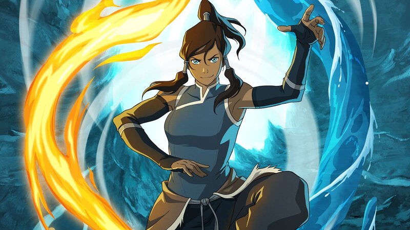 Female Character with Fire and Water — Blue, Dramatic