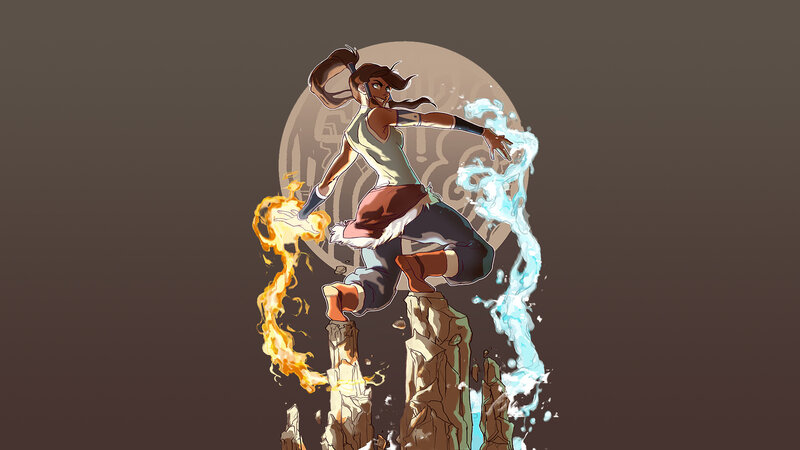 Female Character with Fire and Water — Brown