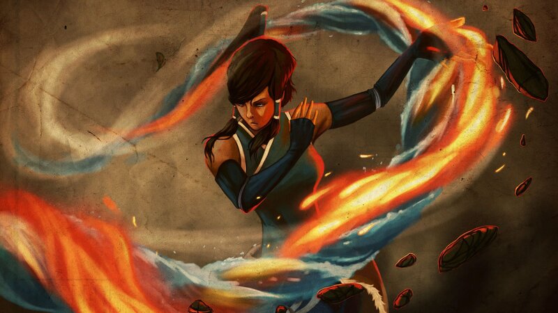 Female Character with Fire and Water — Orange, Dramatic