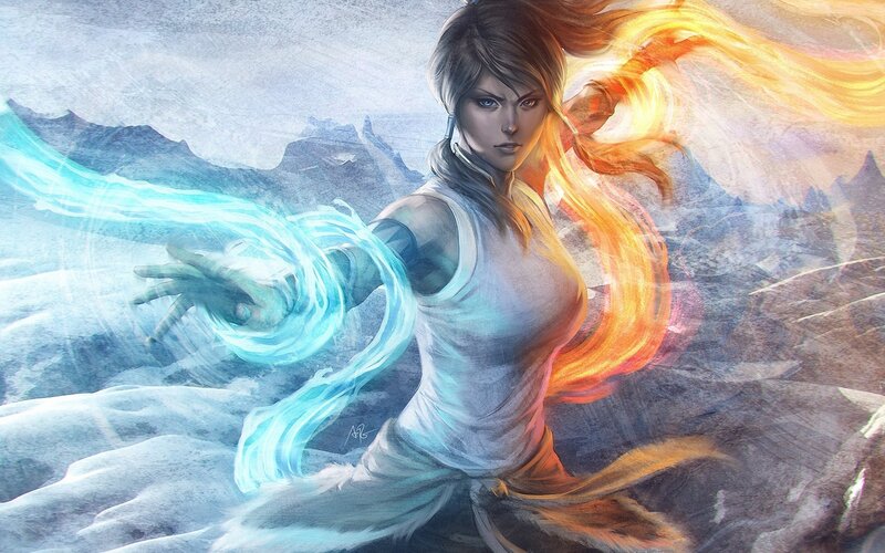 Female Character with Fire and Water — Orange