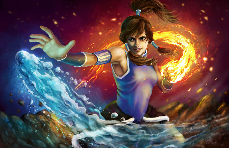 Female Character with Fire and Water