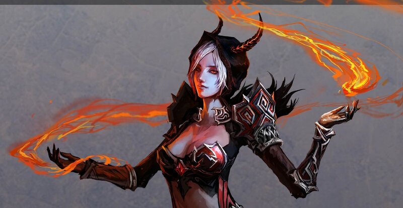 Female Character with Fire — Black, Dramatic