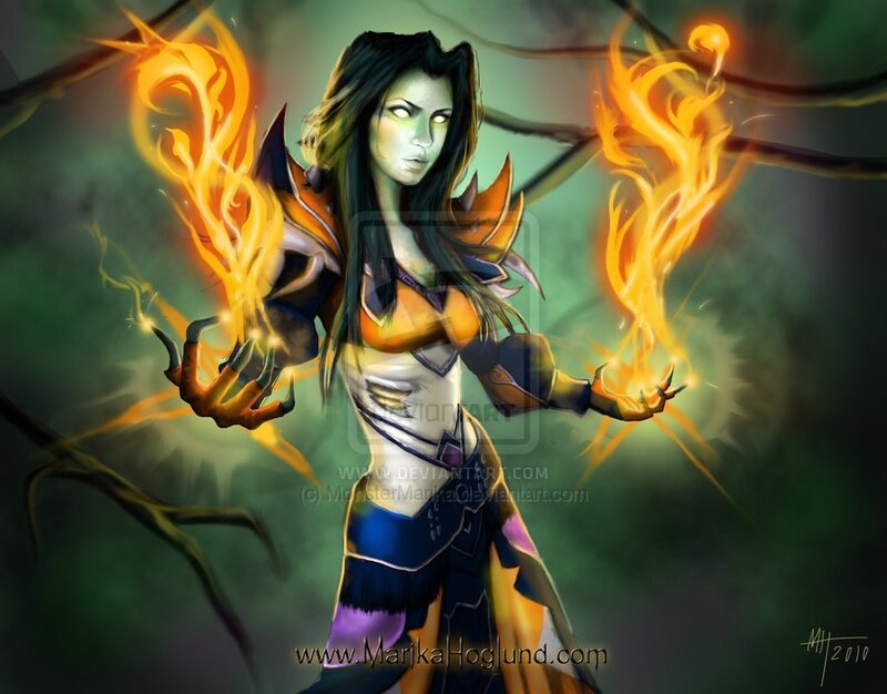 Female Character with Fire — Green