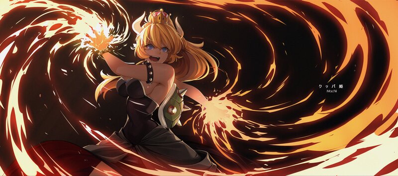 Female Character with Fire — Orange, Dramatic, Digital Art, Crown