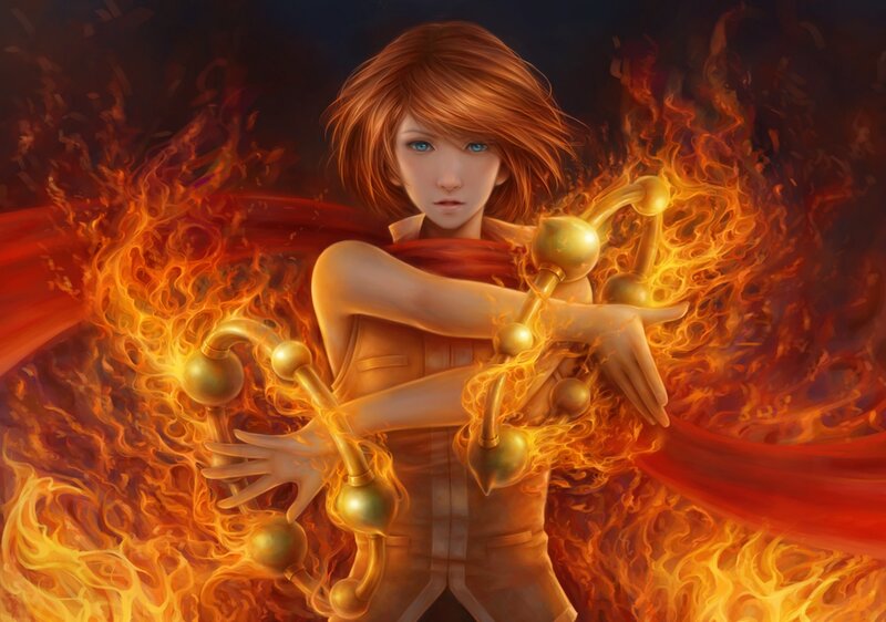 Female Character with Fire — Orange, Dramatic, Digital Art, Flame