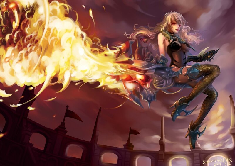 Female Character with Fire — Purple
