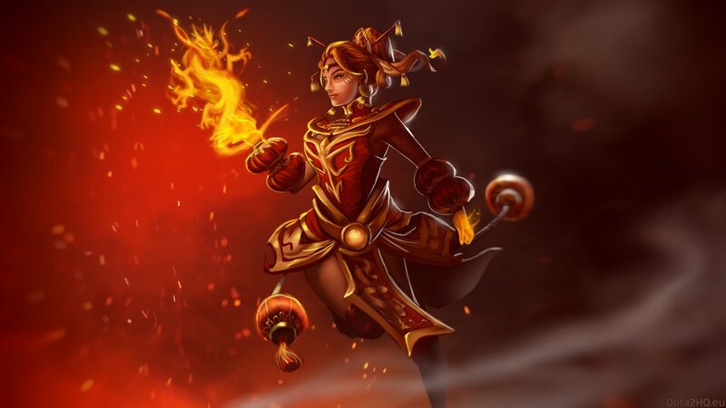 Female Character with Fire — Red, Dramatic, Digital Art, Flame