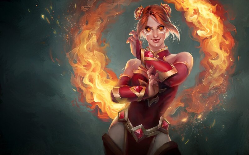 Female Character with Fire — Red, Dramatic, Digital Art, Flames, Armor