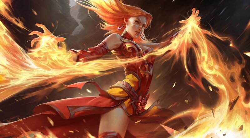 Female Character with Fire — Red, Dramatic, Digital Art, Flames