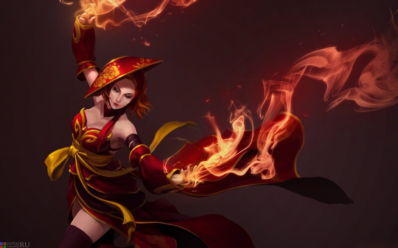 Female Character with Fire — Red, Dramatic, Digital Art, Hat