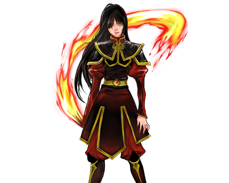 Female Character with Fire — Red, Dramatic, Digital Art, Long Hair