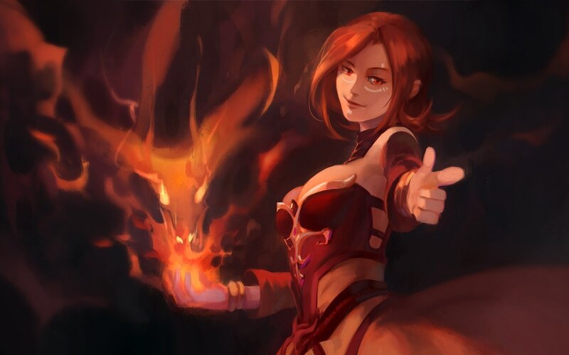 Female Character with Fire — Red, Dramatic, Digital Art, Magic