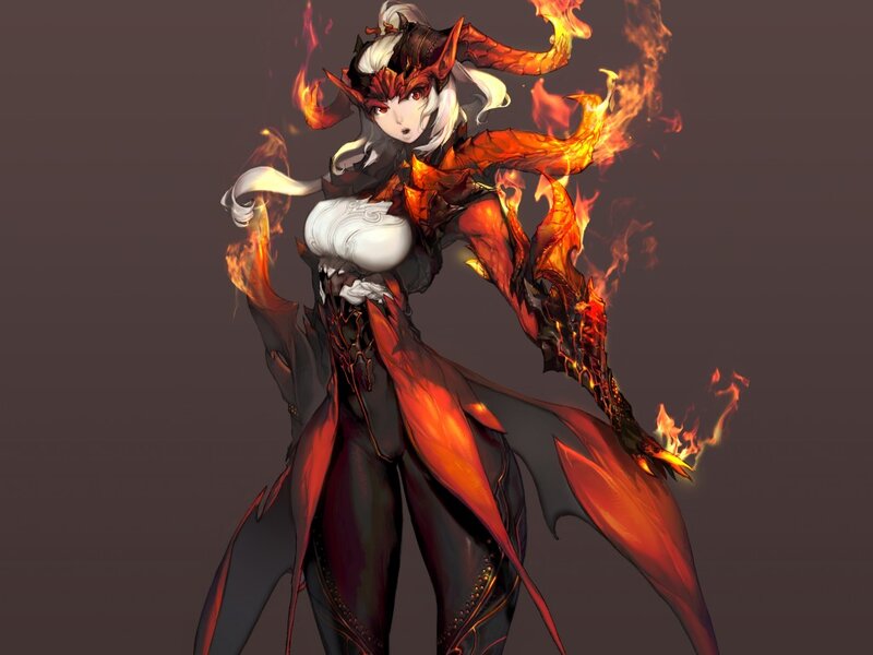 Female Character with Fire — Red, Dramatic, Digital Art