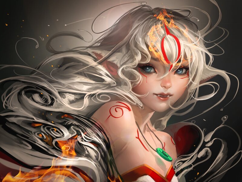 Female Character with Flames — Black