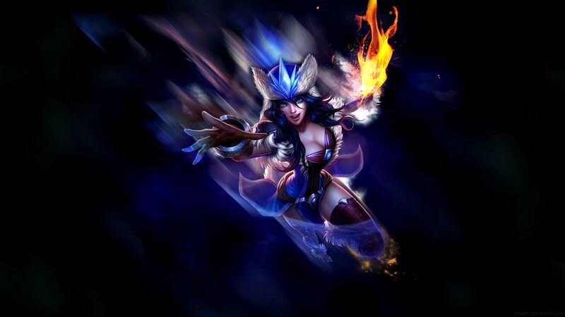 Female Character with Flames — Blue