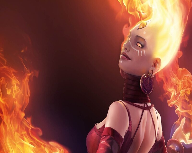 Female Character with Flames — Red