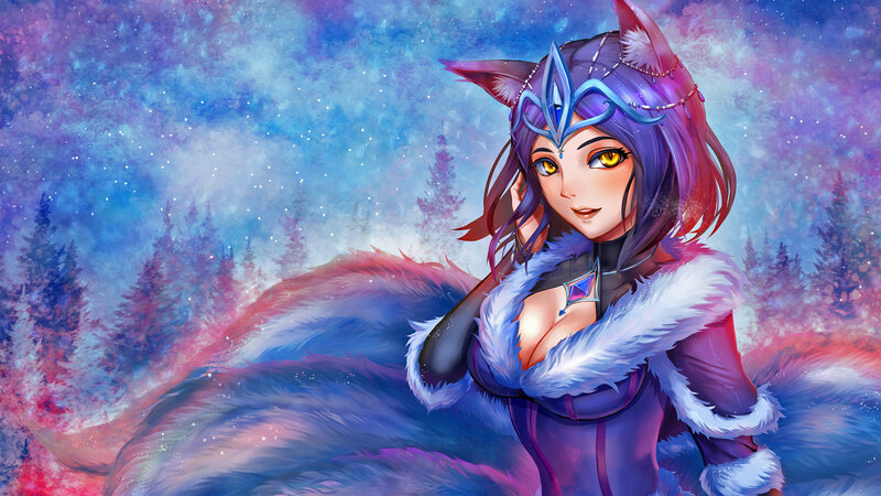 Female Character with Fox Ears — Purple, Dramatic, Night
