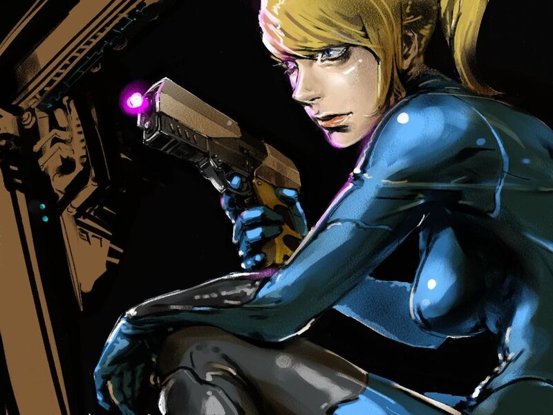female character with futuristic gun
