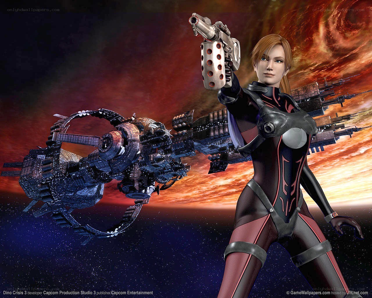 Female character with futuristic weapon