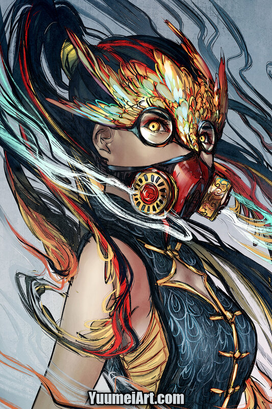 Female Character with Gas Mask — Black, Dramatic
