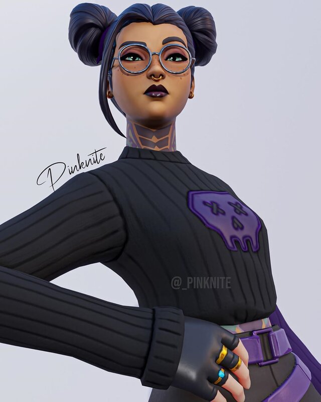 Female Character with Glasses — Black, Confident