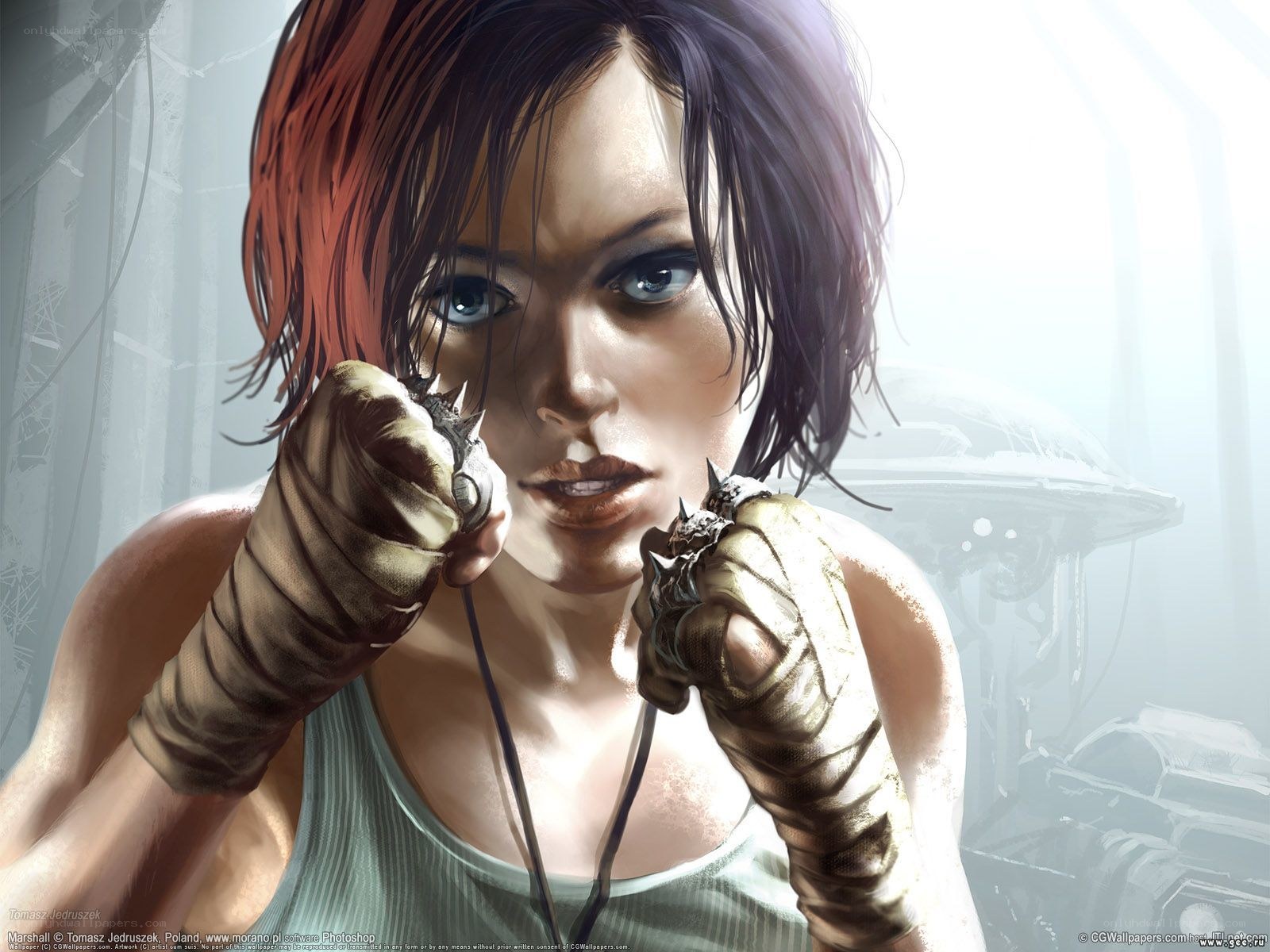 female character with gloves