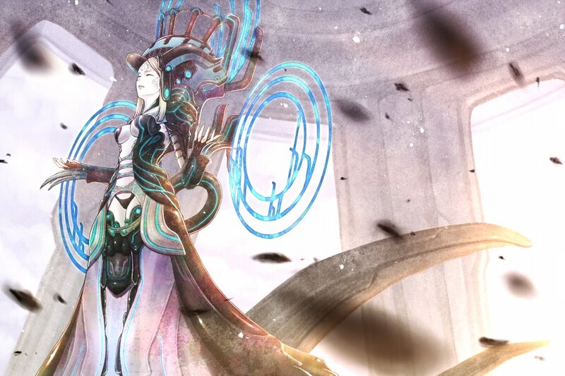 female character with glowing blue energy