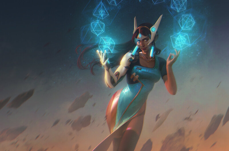 Female Character with Glowing Cubes