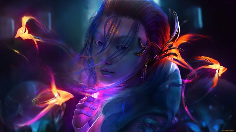 Female Character with Glowing Energy — Blue