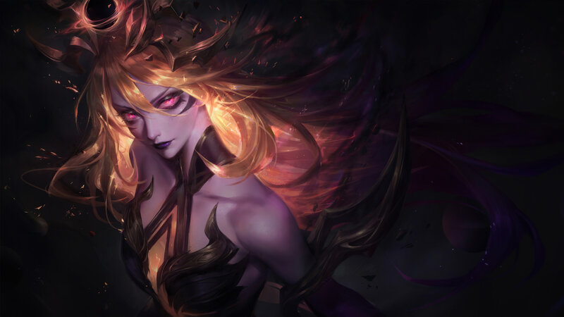 Female Character with Glowing Eyes — Black, Dramatic, Digital Art, Glowing Hair