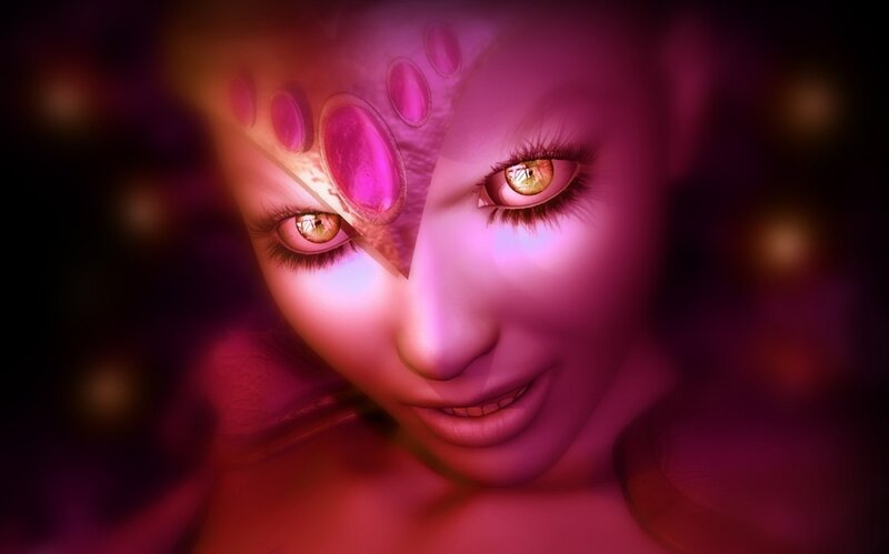Female Character with Glowing Eyes — Pink, Dramatic