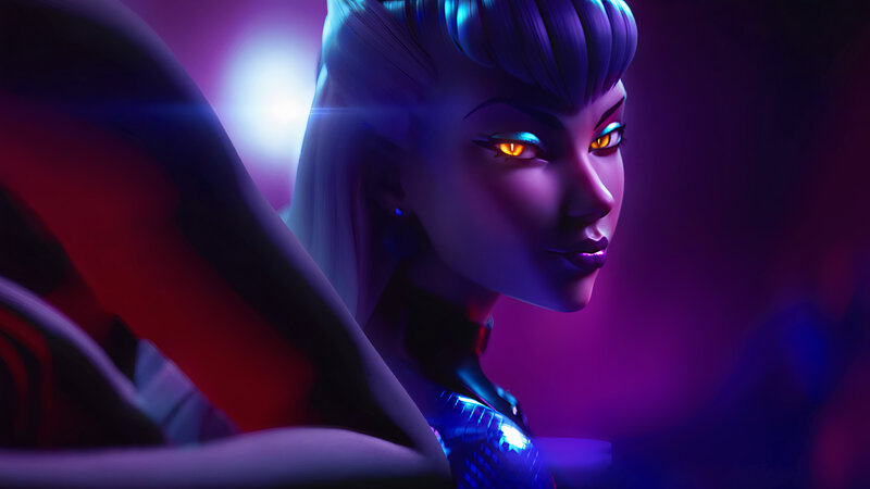 Female Character with Glowing Eyes — Purple, Dramatic, Night, Digital Art, Glowing Eyes