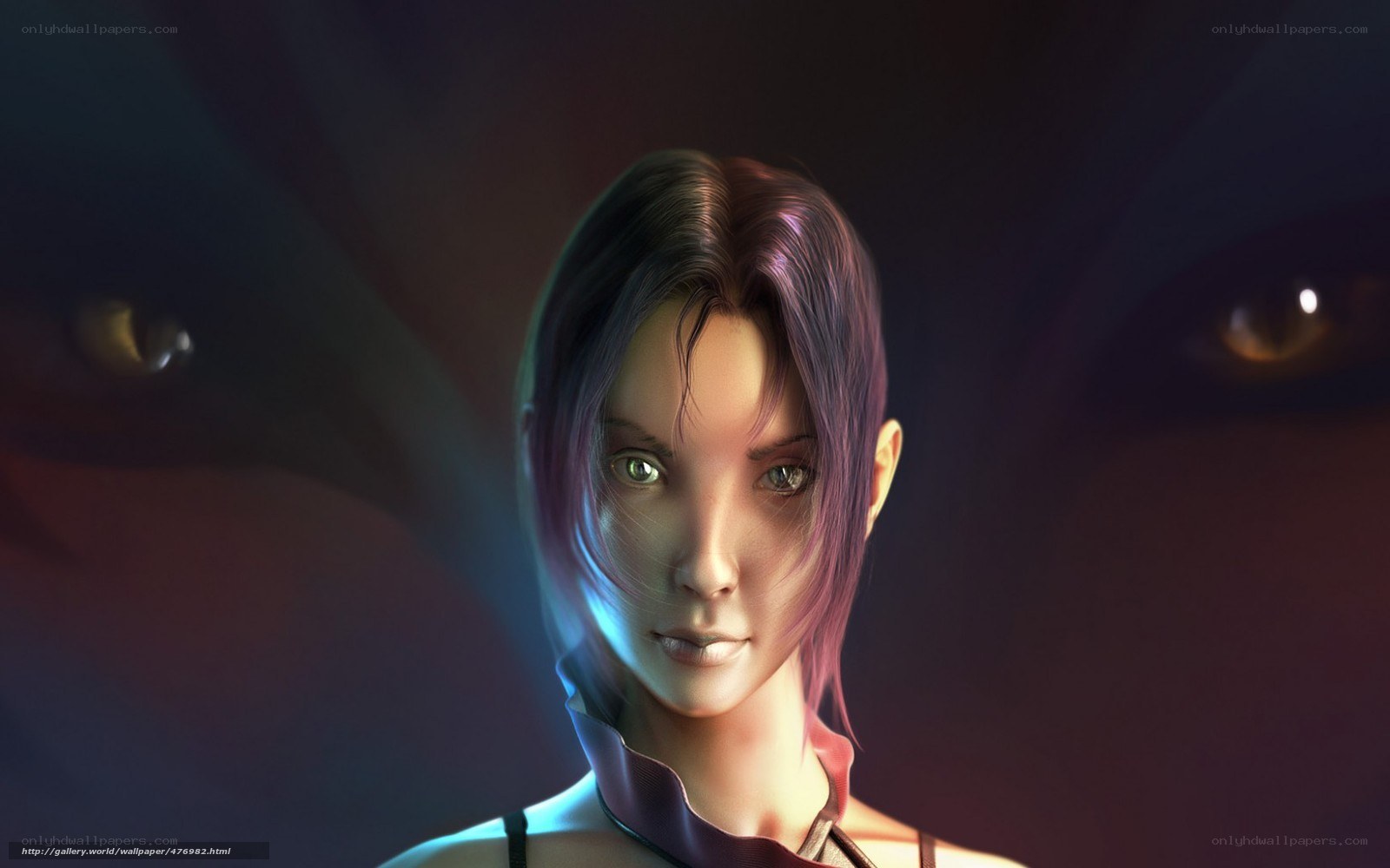 female character with glowing eyes