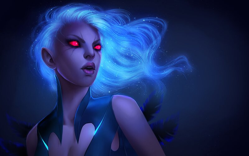 Female Character with Glowing Hair — Blue, Dramatic