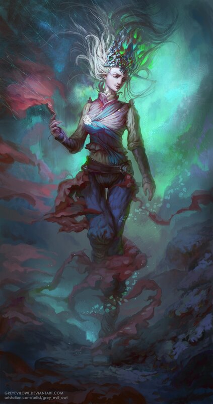 Female Character with Glowing Hair — Green