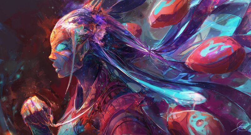 Female Character with Glowing Hair — Purple