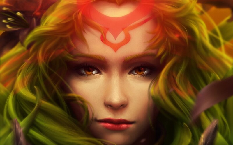 Female Character with Glowing Hair — Red