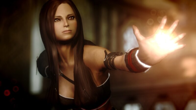 female character with glowing hand