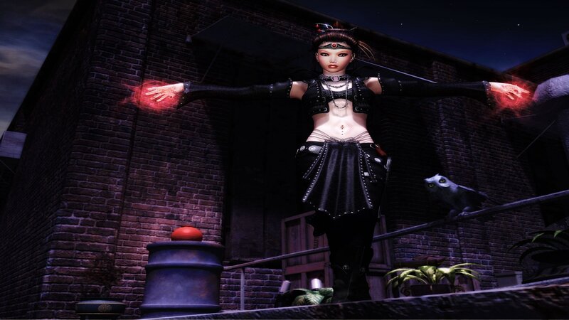 Female Character with Glowing Hands — Black, Dramatic