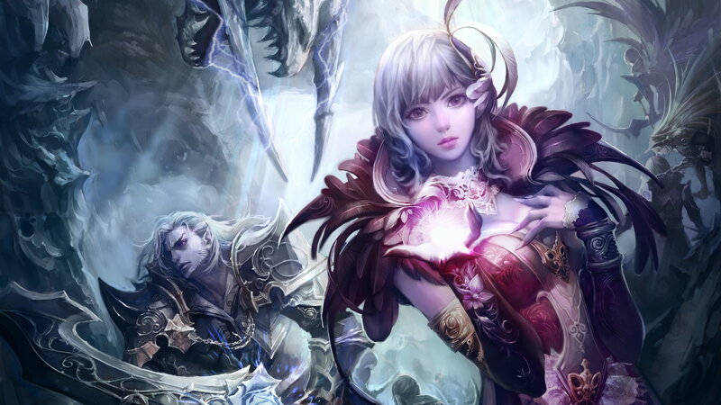 Female Character with Glowing Orb — Purple, Dramatic, Digital Art, Male Warrior, Monster