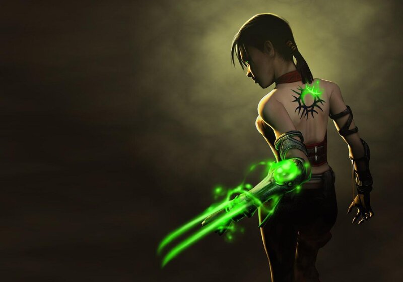 Female Character with Glowing Weapon — Green