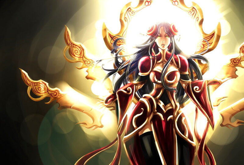 Female Character with Glowing Wings — Red