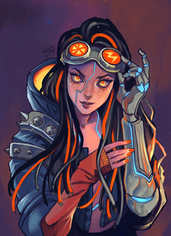Female Character with Goggles — Purple, Dramatic, Night