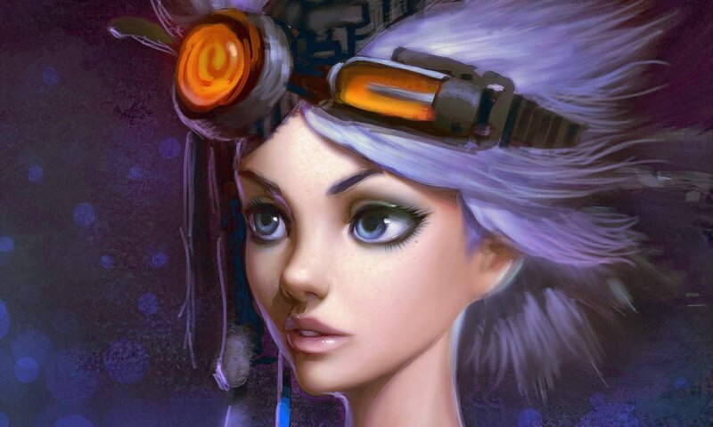 Female Character with Goggles — Purple, Dramatic