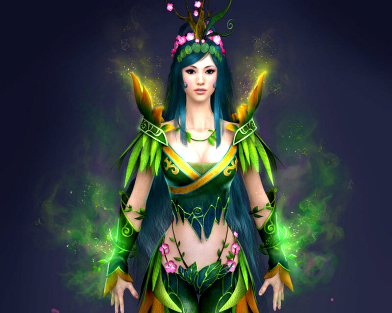 Female Character with Green Armor — Dramatic, Night