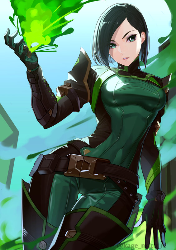 Female Character with Green Energy — Dramatic, Digital Art, Green Energy, Armor